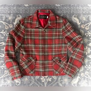 Harris/Wallace Red Plaid Zip Blazer Wool Jacket